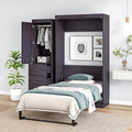 Harper & Bright Designs Murphy Bed Twin with Wardrobe and Storage Drawers, Easy Fold Murphy Bed Cabinet, Modern Twin Size Murphy Bed Wall Bed for Multipurpose Guest Room Home Office,Grey