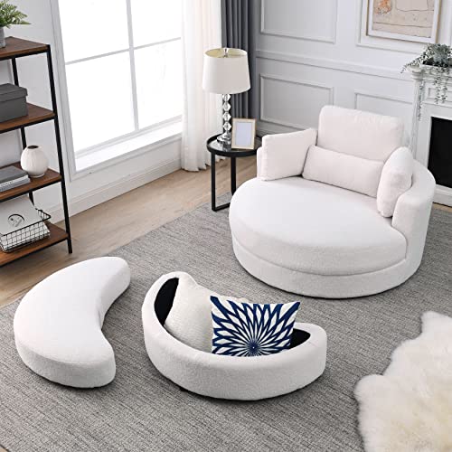 Oversized Swivel Accent Barrel Chair with 3 Pillows, Orange T6615