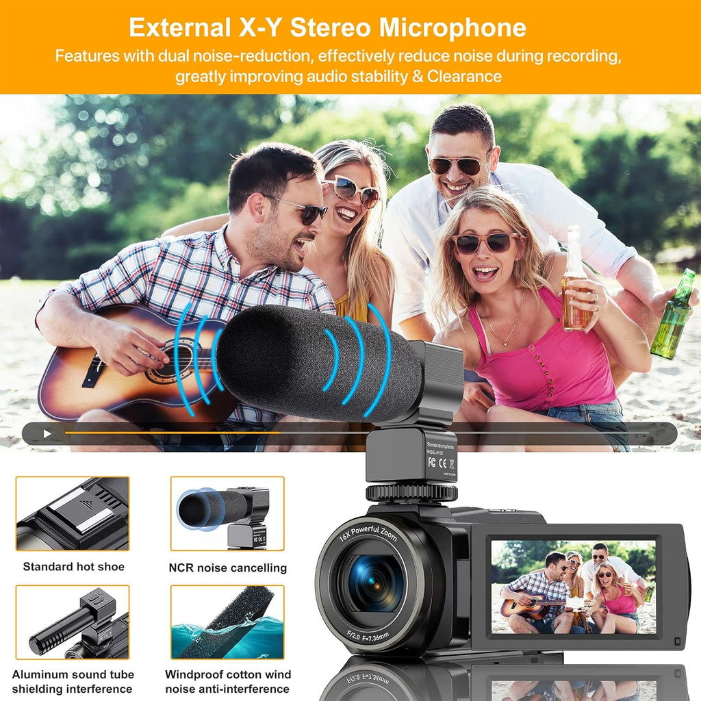 4K Video Camera Camcorder 48MP 60FPS with Microphone and Night Vision V9258
