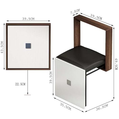 Wall-Mounted Folding Chair, Solid Wood Shoe Stool, Space-Saving, Brown C58895