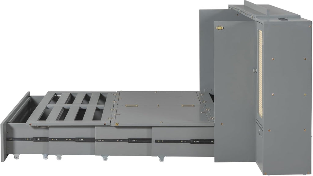 Queen Size Murphy Bed with Storage Drawer and USB Ports, Gray E170925