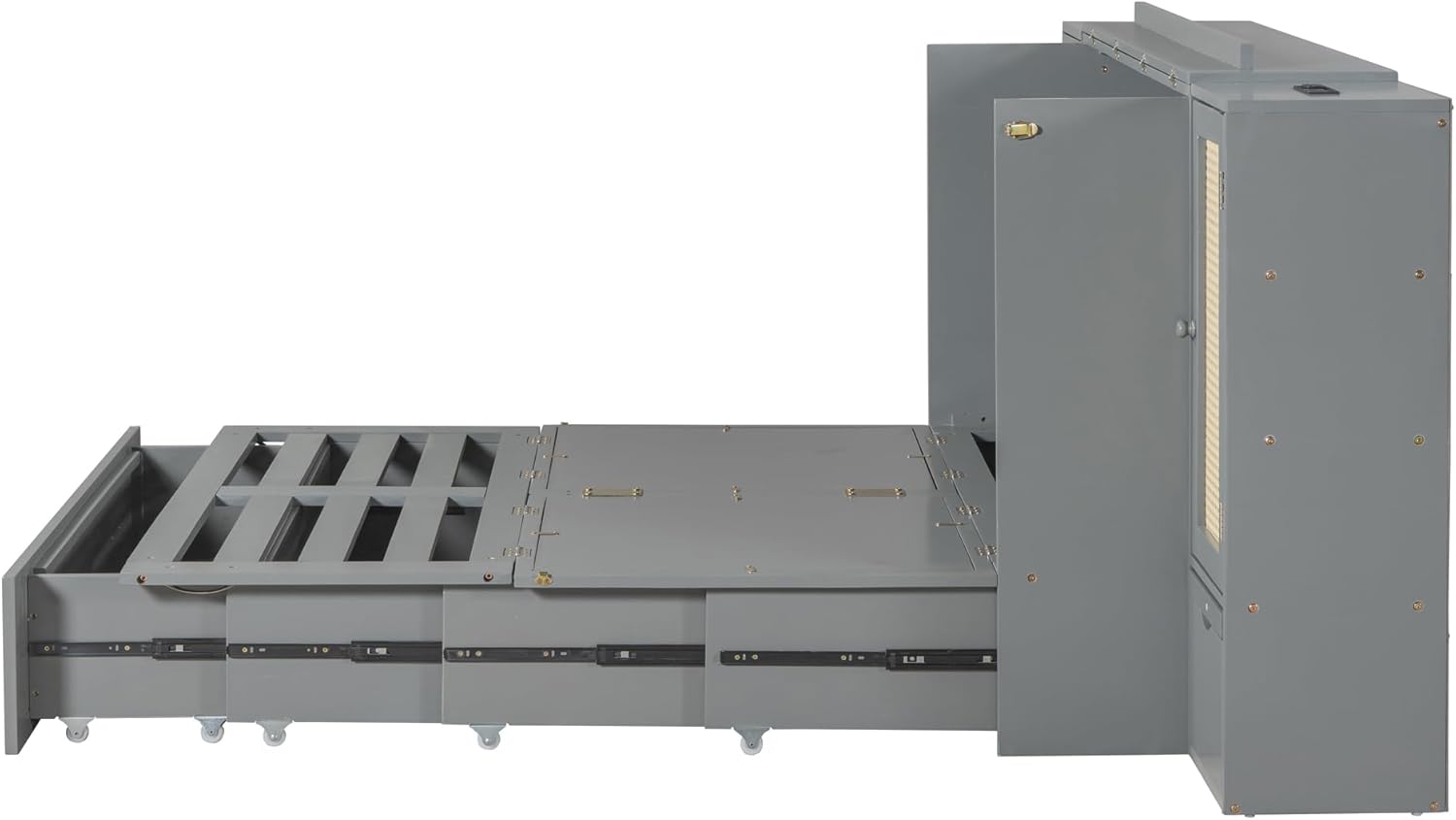 Queen Size Murphy Bed with Storage Drawer and USB Ports, Gray E170925