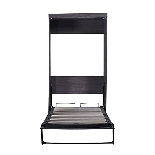 Twin Murphy Bed with Wardrobe and Storage Drawers, Wall Bed for Guest Room Home Office, Grey P7572