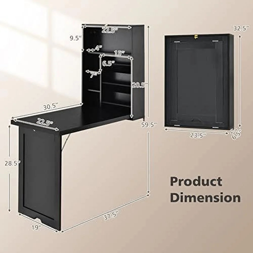 Wall Mounted Desk with Folding Shelves for Home Office H395