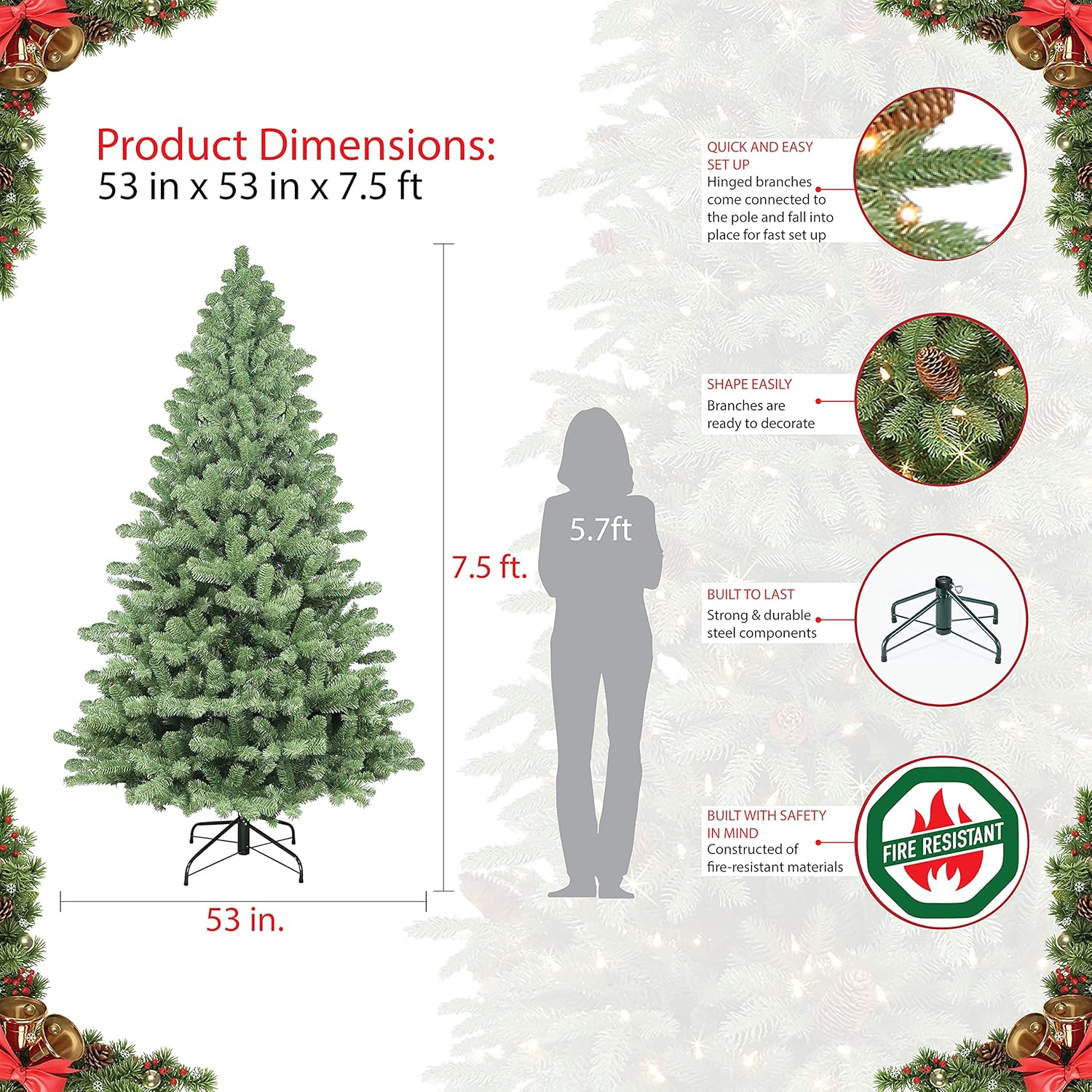 7.5 ft Pre-Lit Artificial Christmas Tree with Clear Incandescent Lights K59578