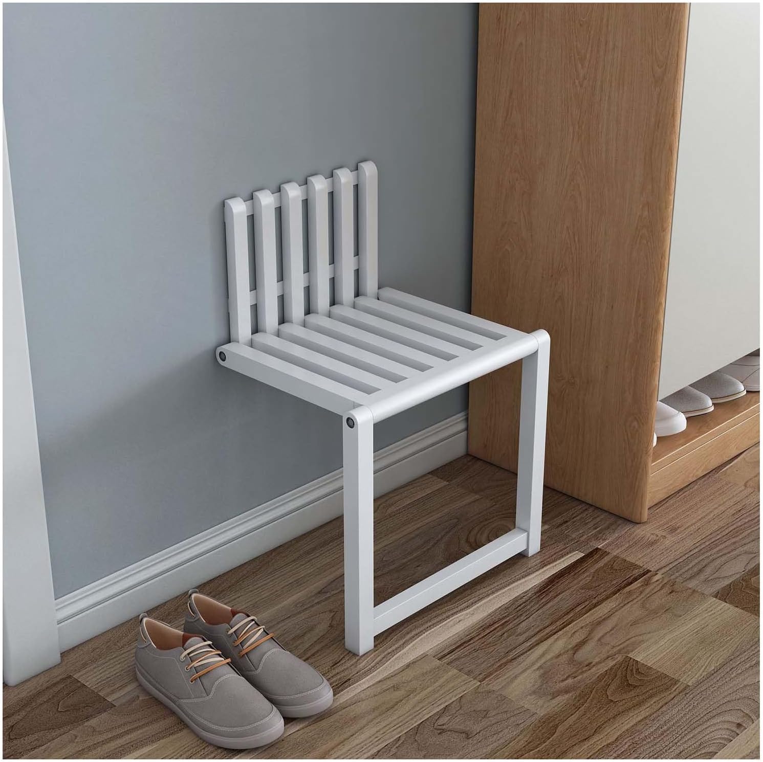 Solid Wood Folding Chair Wall Mounted Folding Stool with Supporting Legs for Space Saving Wider Stool Shoe Change Stool Wall Stool (Height: 35/42 Centimetre)