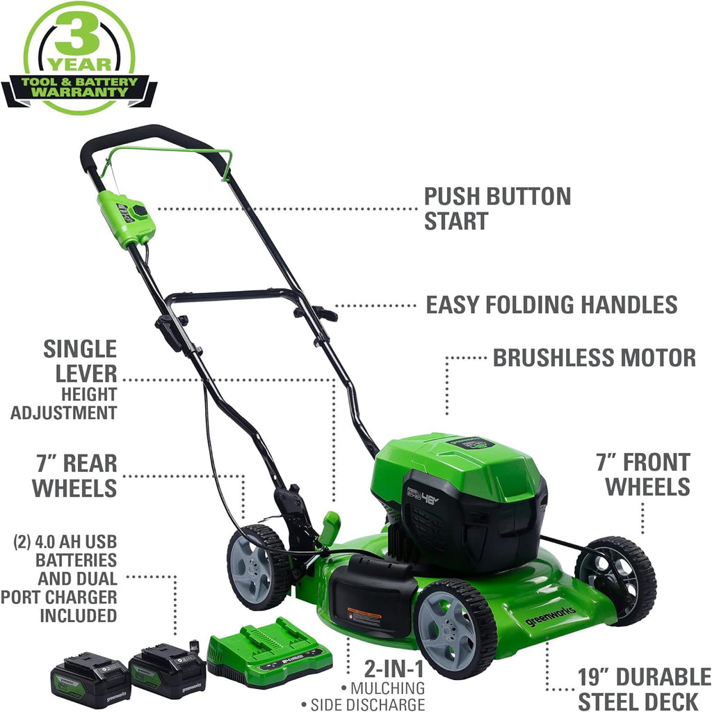 Cordless Brushless Lawn Mower 19" with 4.0Ah Batteries and Charger C3656