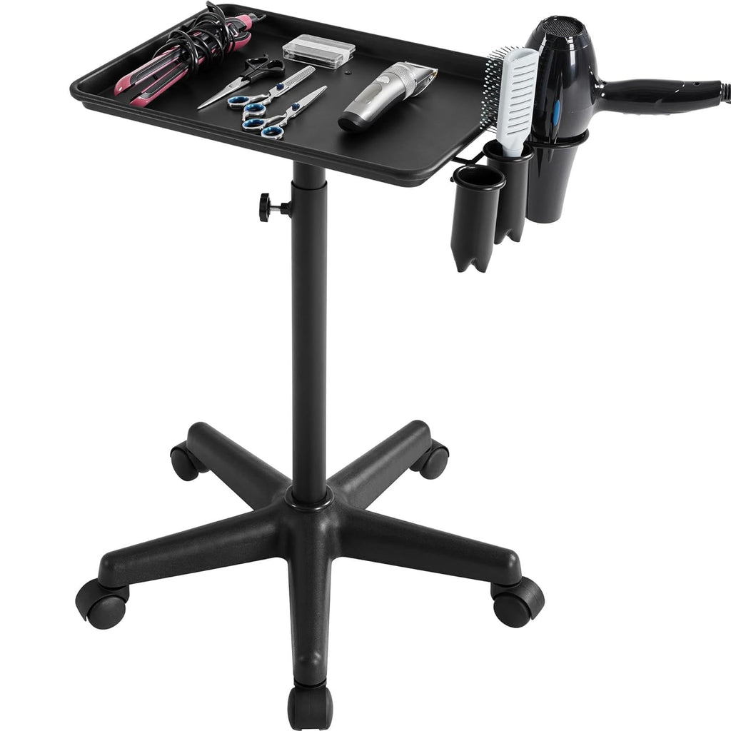 Yaheetech Beauty Rolling Aluminum Tray Cart Utility Cart, Hair Salon Service Instrument Trolley Stand with 5 Casters and Accessory Caddy for Bathroom Office Black