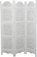 Deco 79 Wood Floral Handmade Partition Room Divider Screen Hinged Foldable Partition 3 Panel Privacy Screen with Intricately Carved Designs, Room Partition 60" x 1" x 72", White