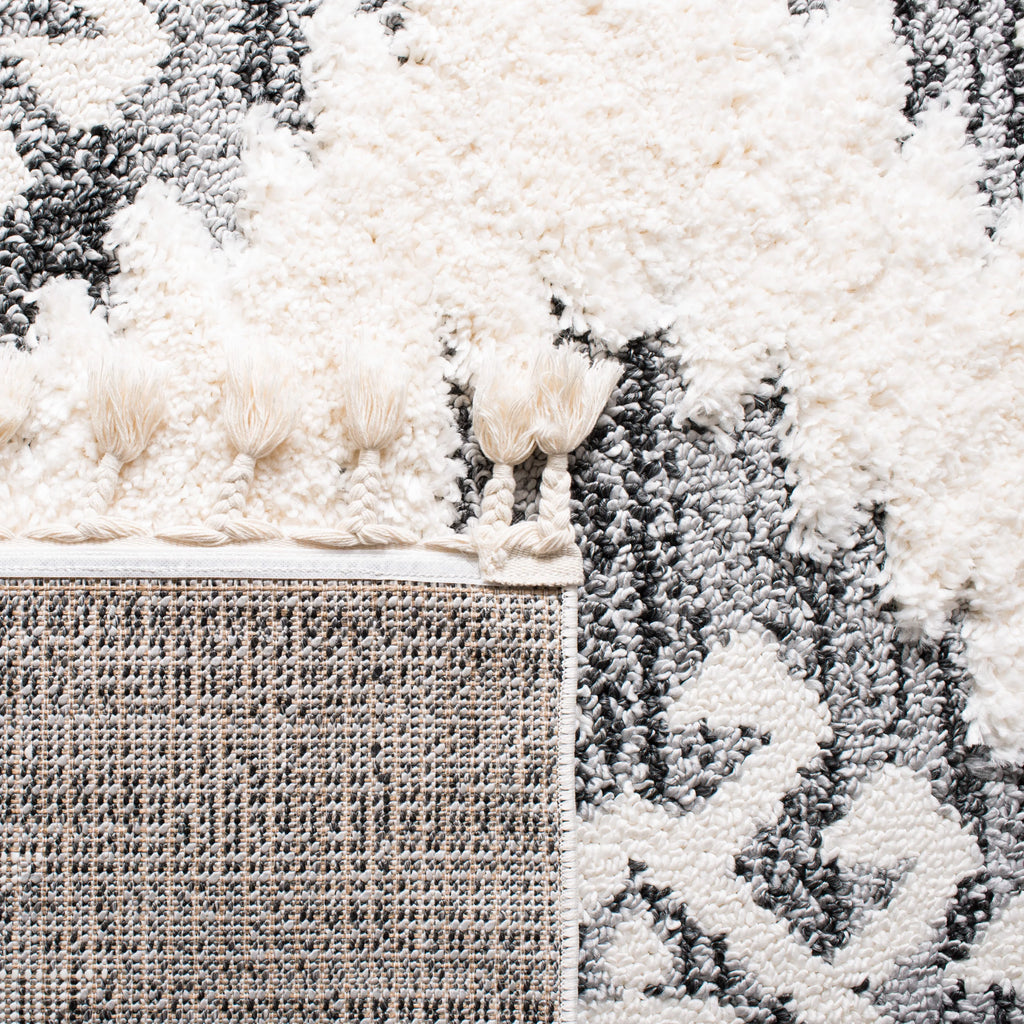 Moroccan Tassel Shag Area Rug, Ivory/Grey, 9' x 12' M1069