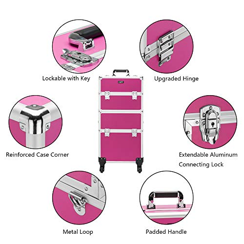 Rolling Makeup Train Case with Removable Wheels, Rose Pink N988552