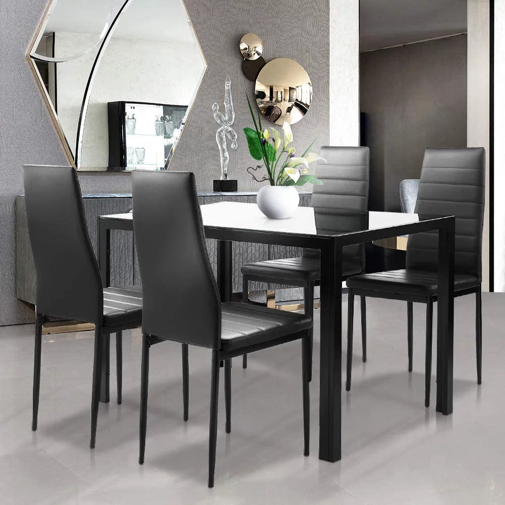 Glass Dining Table and 4 PU Leather Chair for Kitchen S511