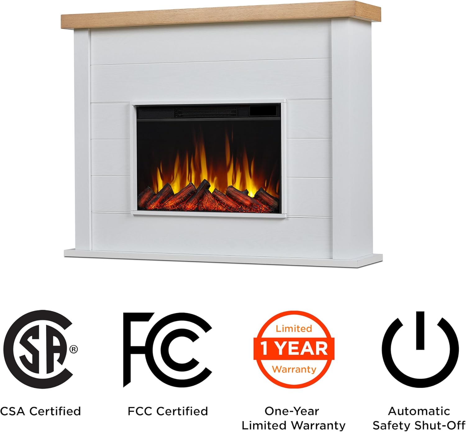 Slim Electric Fireplace with Mantel, Remote Control, White J14823