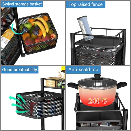 5 Tier Rolling Storage Cart with Wheels for Kitchen and Bathroom K950149