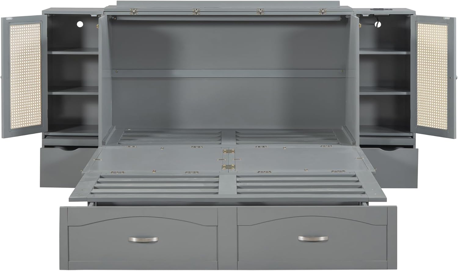Queen Size Murphy Bed with Storage Drawer and USB Ports, Gray E170925