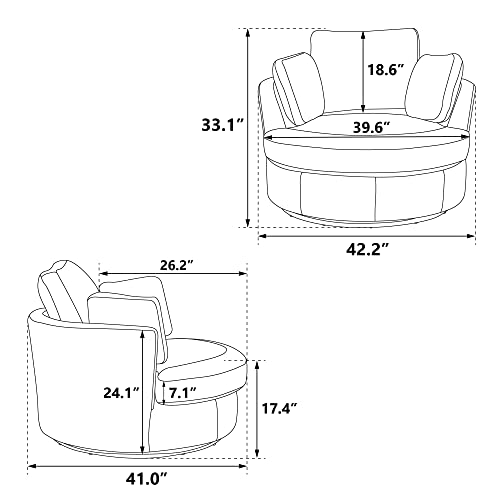 Oversize Round Swivel Accent Chair with 3 Pillows, Beige Z664012