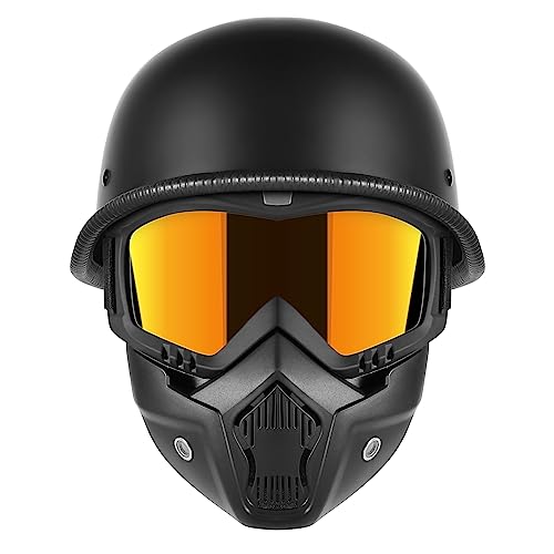 Motorcycle Half Helmet with Face Shield, DOT Approved Retro Style X5103