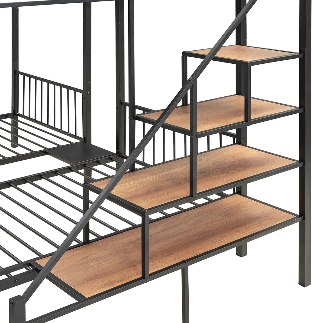 Triple Bunk Bed with Storage, Full over Twin & Twin, Separable into 3 Beds, Black V722106