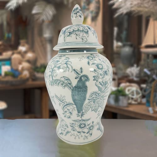 Blue & White Floral Ceramic Ginger Jar with Lid W69366
