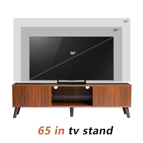 TV Stand and Coffee Table Set, Mid Century Modern with Sliding Doors, Marble Grain Wood, Black W635