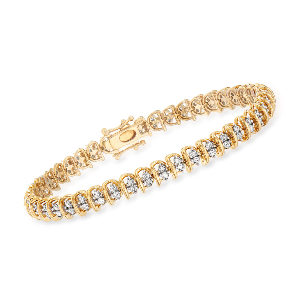Ross-Simons 2.00 ct. t.w. Diamond Swirl-Link Tennis Bracelet in 18kt Gold Over Sterling, Women's, Adult