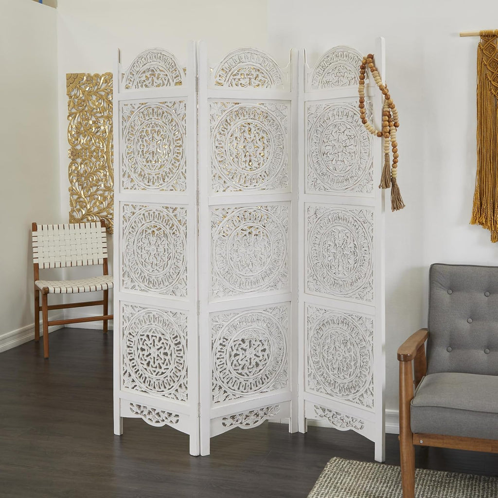 Wood Floral Handmade Partition Room Divider Screen 3 Panel Foldable Privacy Screen E299680