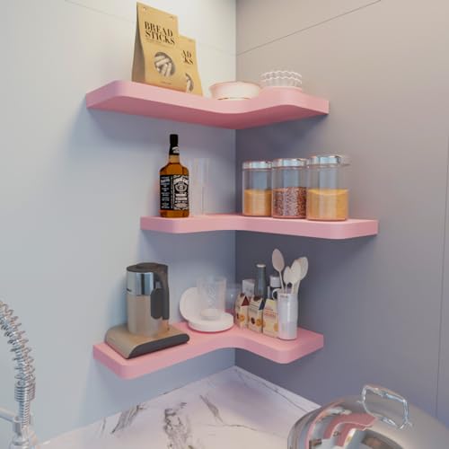 Corner Floating Shelves Wall Mount Solid Wood Set of 3, Black C5147