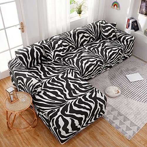 L Shape Sectional Sofa Covers, 2pcs Stretch Elastic Chaise Slipcover, Black Gold Y34926