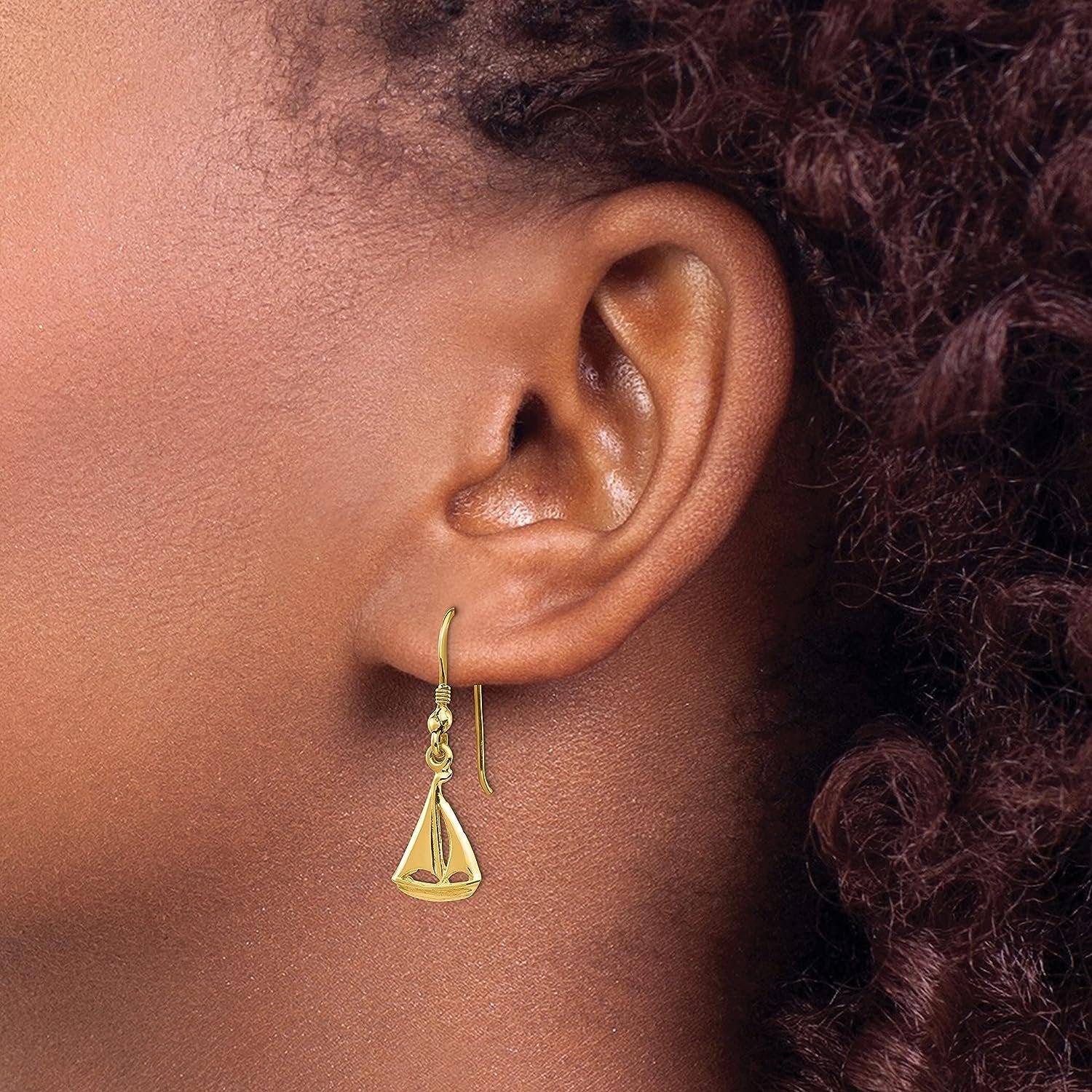 14K Yellow Gold Sailboat Hook Earrings T28073
