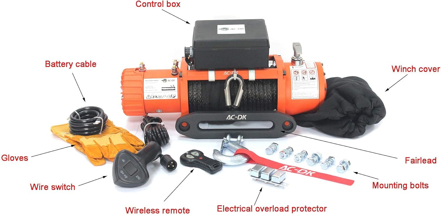 9500 lb Electric Winch Synthetic Rope Kit, 12V Waterproof IP67, Wireless Remote G5371