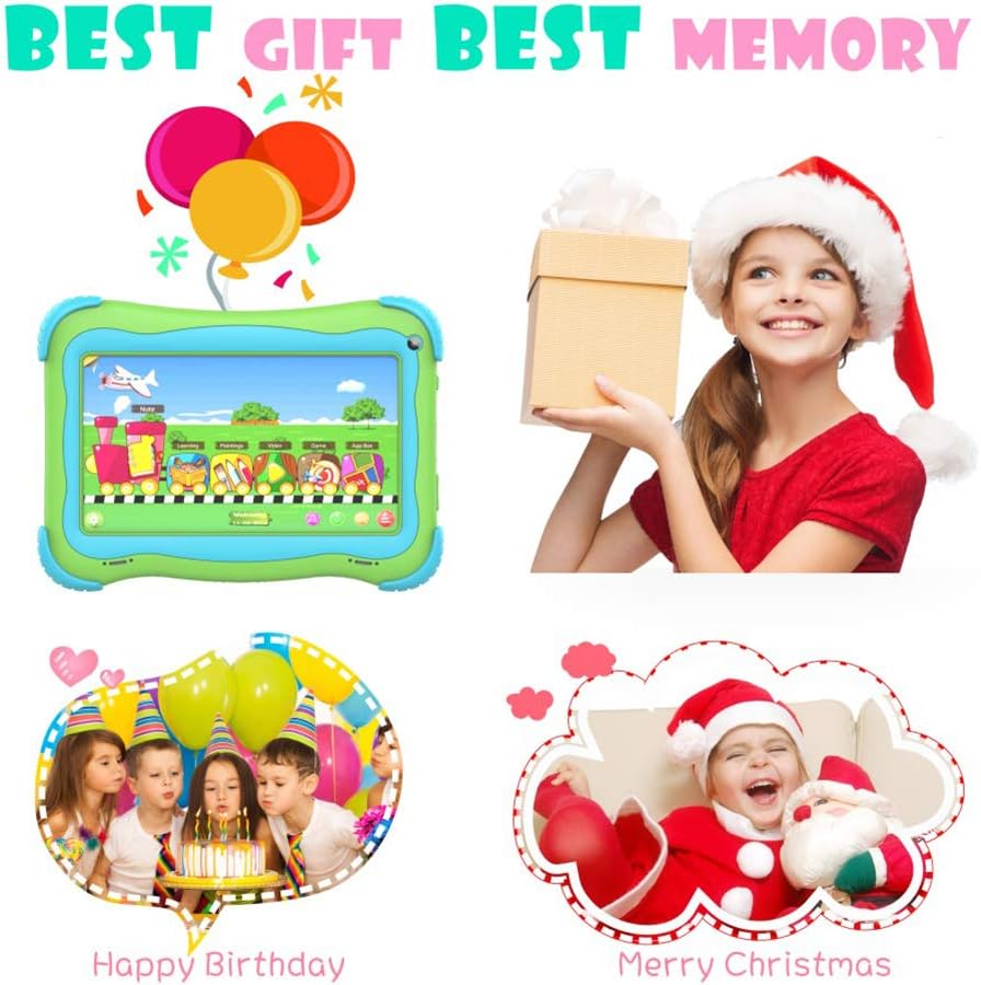 Kids Tablet 7 Inch with WiFi Dual Camera Parental Control, 1GB+32GB, Green (2-Pack) F3440
