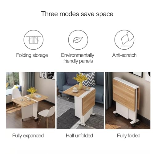 Folding Dining Table with Wheels, Extendable Drop Leaf Design L5118