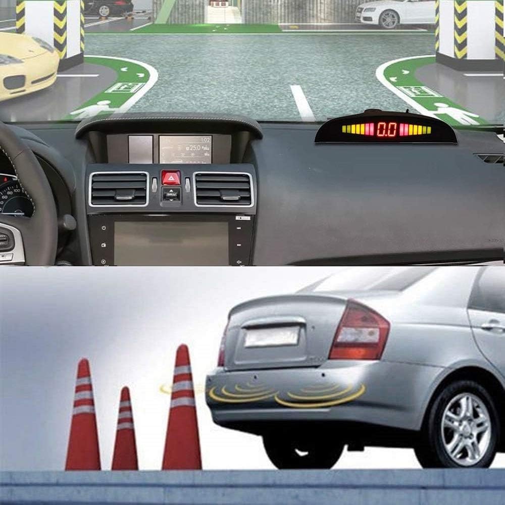 Car Parking Sensor - Bessie Sparks Car Reverse Parking Radar System 8 Reversing Sensors Kit with Front and Rear Alarm Buzzer Reminder LED Display Safe Driving (White) Pack of 2