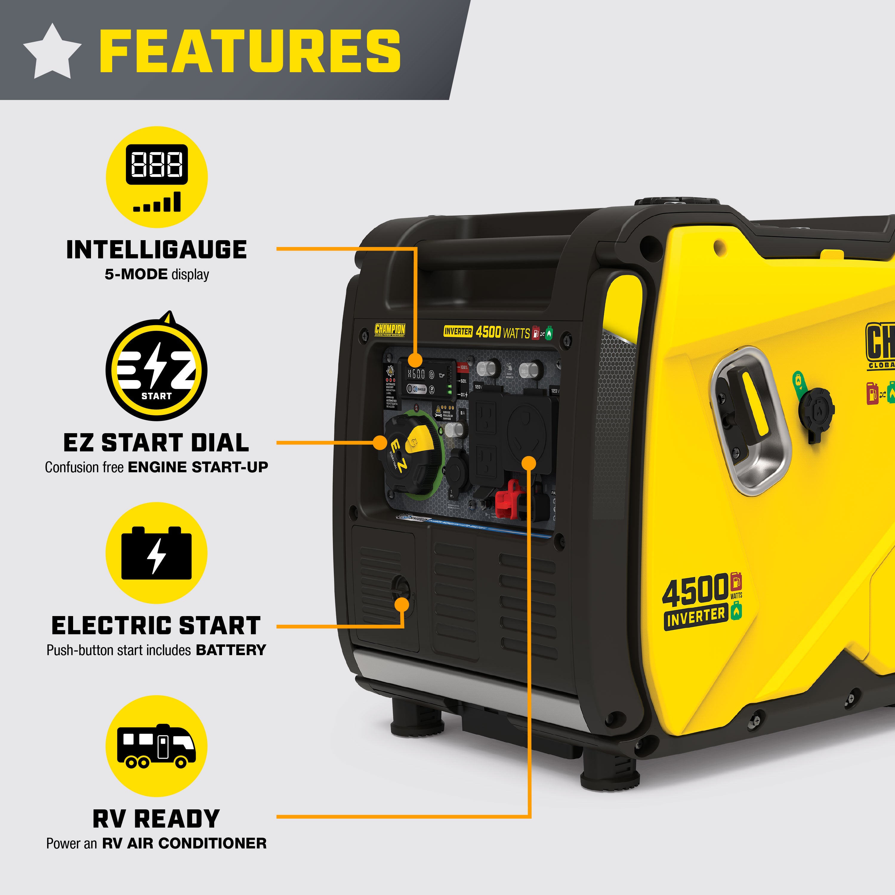4500-Watt Portable Dual Fuel Inverter Generator with CO Shield Q57000