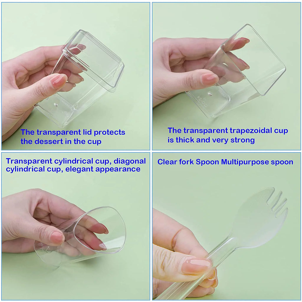 100 Pack 5.4oz Clear Dessert Cups with Lids and Spoons Y651