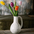 White Ceramic Vase with Double Handle, Rustic Glazed Vase for Modern Farmhouse Home Decor, Textured Pottery Vase for Flowers, Decorative Vase for Pampas Grass, Centerpieces for Dining Table
