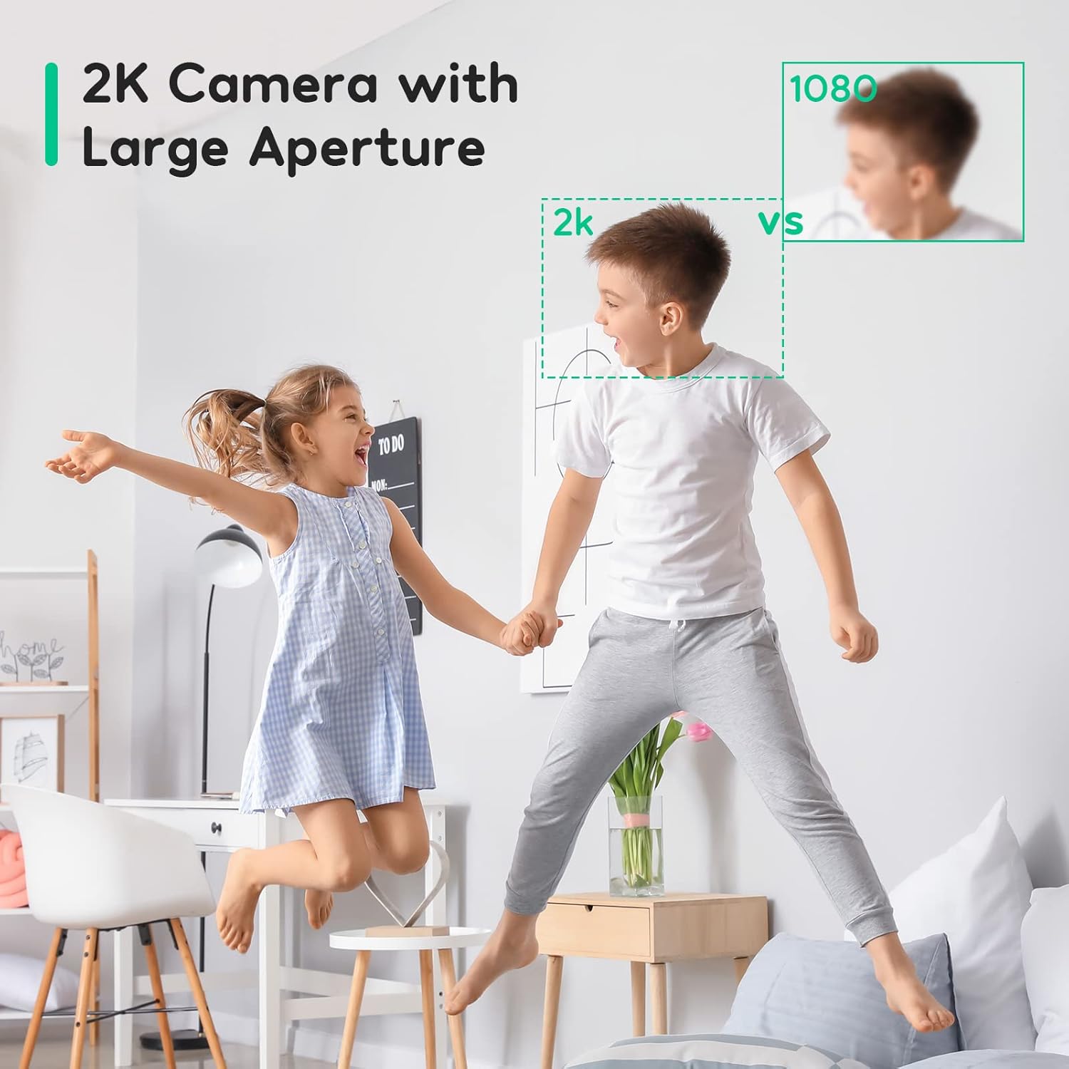 Indoor Security Camera, 2K WiFi with 2-Way Audio and Night Vision, 2-Pack B386