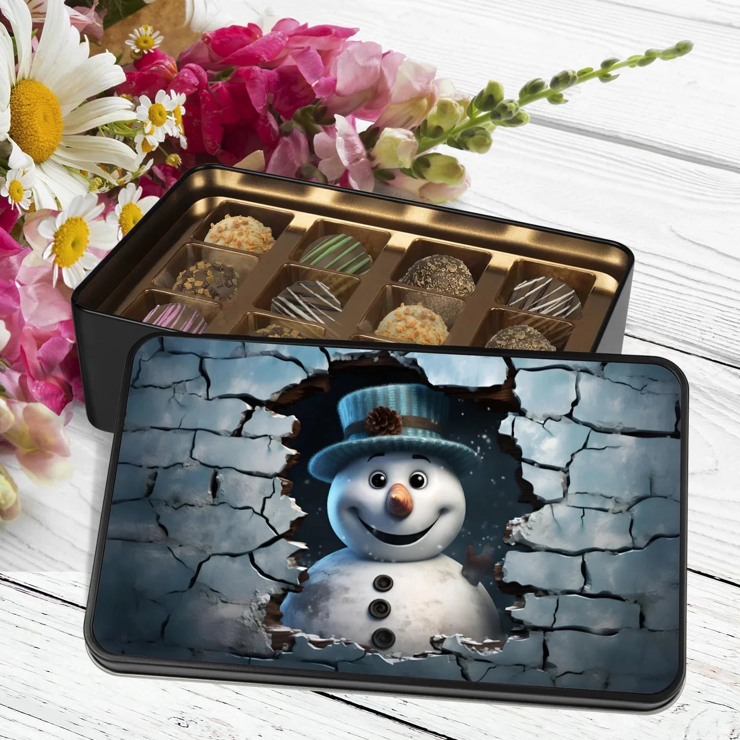 Christmas Snowman Chocolate Truffles Gift Tin L62933