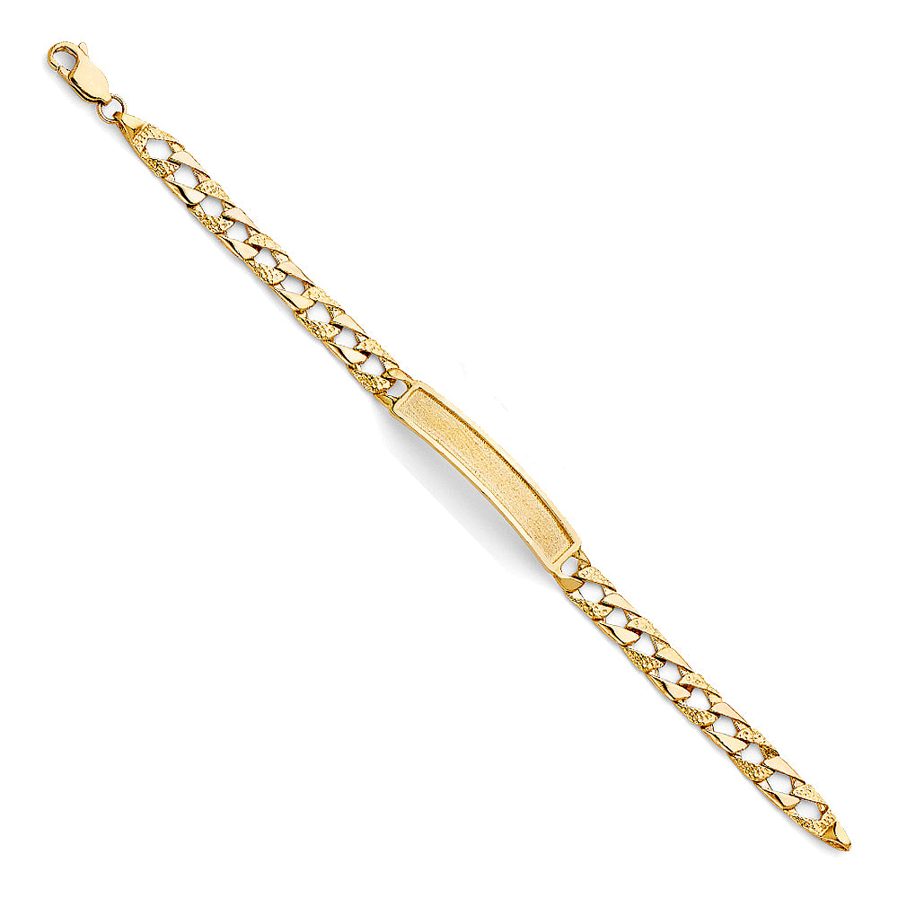 Wellingsale 14k Yellow Gold Polished Nugget Cuban Link ID Bracelet - 6"