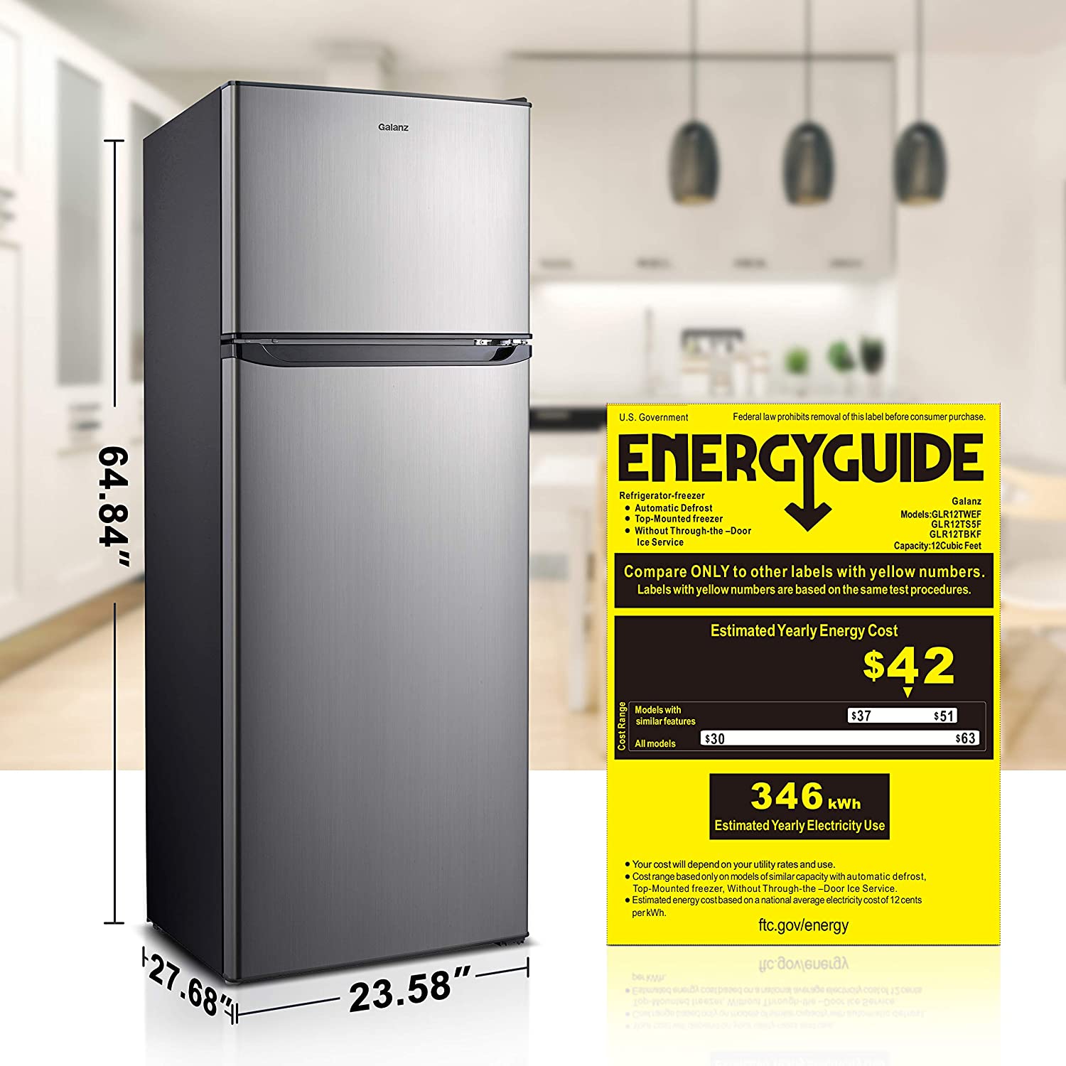 Top Freezer Refrigerator, Frost Free, Stainless Look K836440