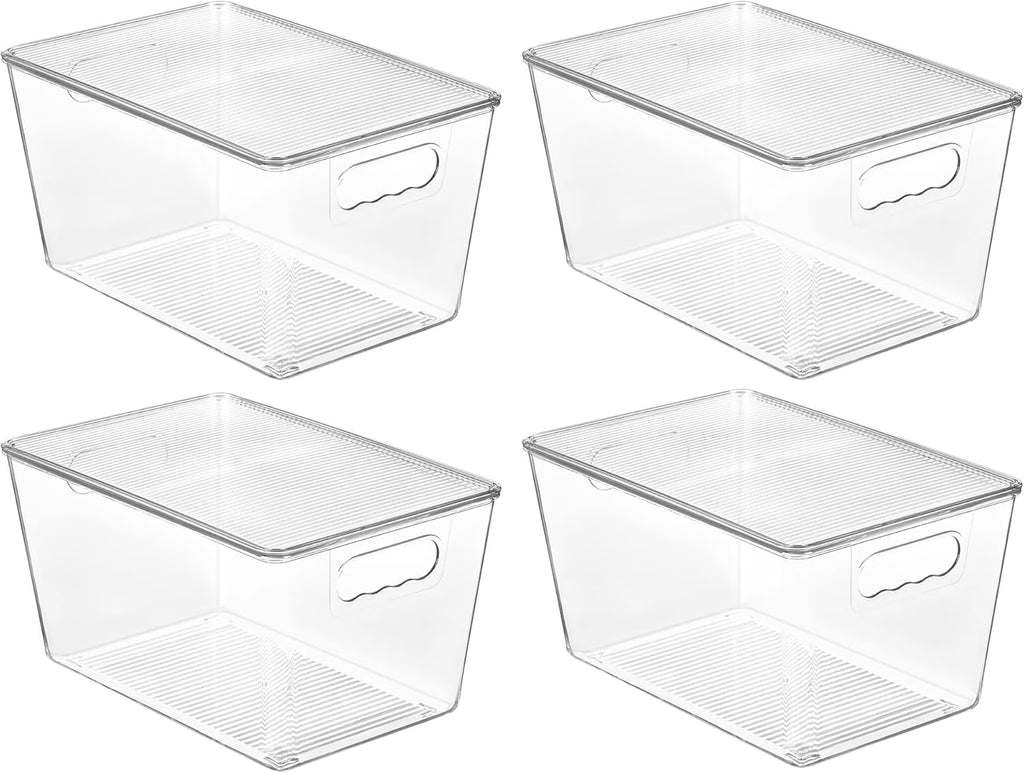 Clear Stackable Storage Bins with Lids, Large Plastic Containers with Handle for Pantry Organizer and Storage,Perfect for Bathroom,Cabinet,Kitchen,Fridge,Closet Organization