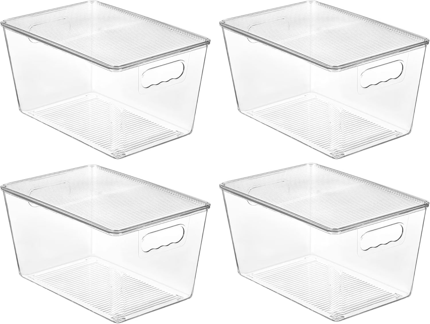 Clear Stackable Storage Bins with Lids, Large Plastic Containers with Handle for Pantry Organizer and Storage,Perfect for Bathroom,Cabinet,Kitchen,Fridge,Closet Organization