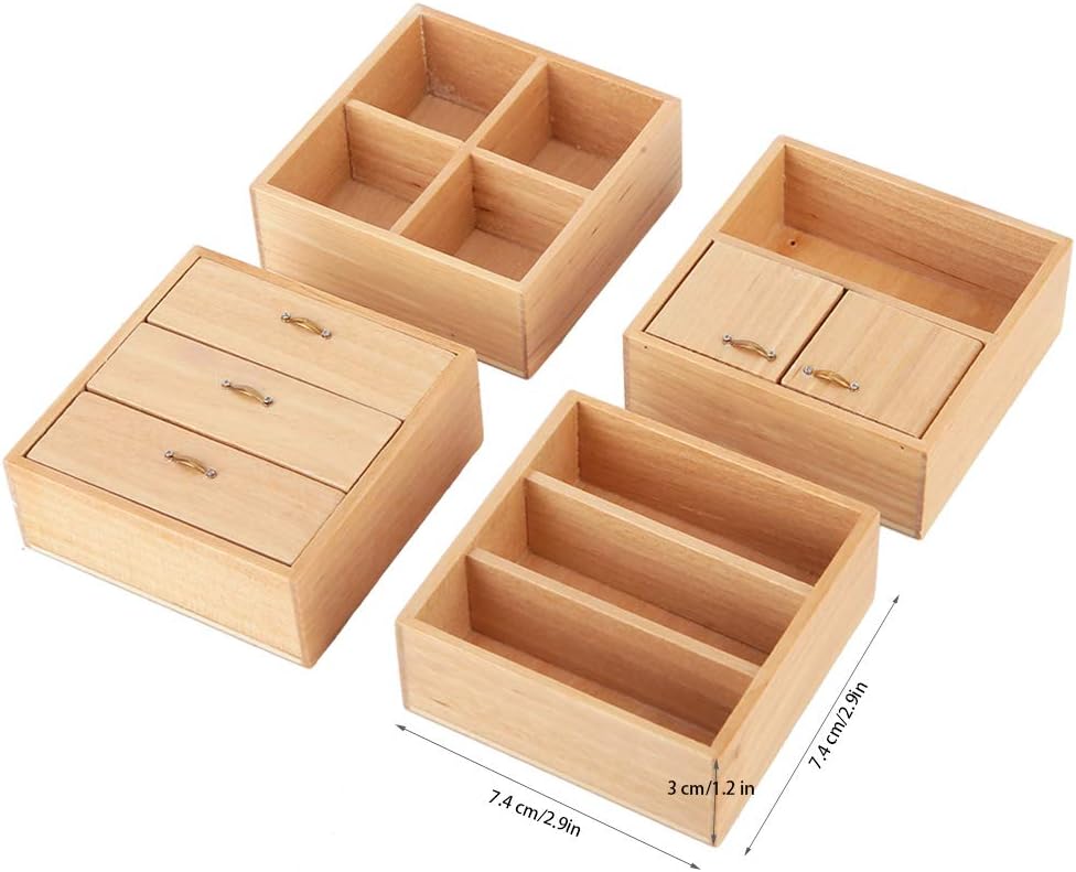 Dollhouse Cabinet Furniture Set, 4pcs Wooden DIY Dollhouse Accessories J24228