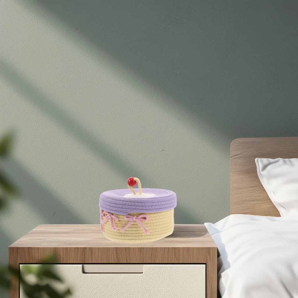 Woven Cotton Rope Basket with Lid Jewelry Storage Box H28505