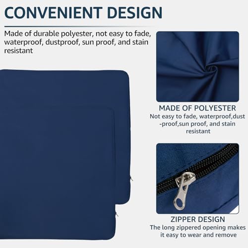 Outdoor Patio Cushion Covers Replacement, 23.6x23.6x3.9 Navy Blue W2792