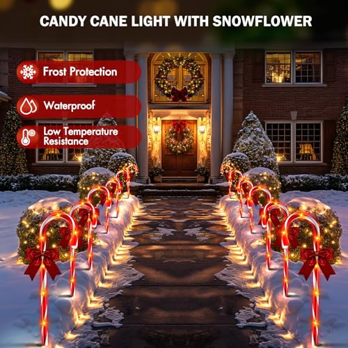 24 Pack Outdoor Christmas Candy Cane Lights 144LED Solar Pathway with Bowknot V1552