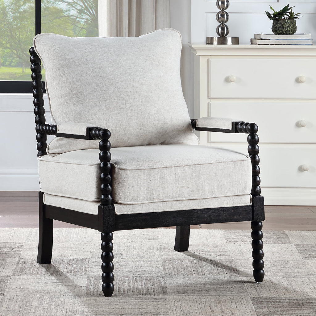 Duhome Upholstered Dining Chair Spindle Spool Accent Chair Linen Fabric Armchair with Wood Frame, Black+Beige