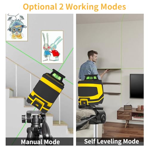 Self-Leveling Green Cross Line Laser with Tripod, Horizontal Vertical Beam, for Picture Hanging Construction Tile Wall, Carrying Pouch Battery Included N96524
