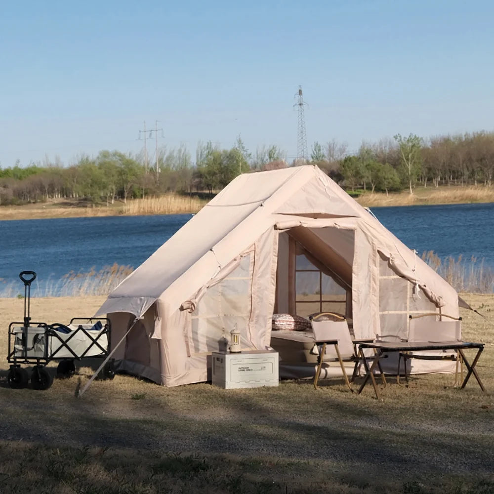 Inflatable Camping Tent with Electric Pump, Waterproof Windproof Oxford, Four Season Cabin Tent Z453