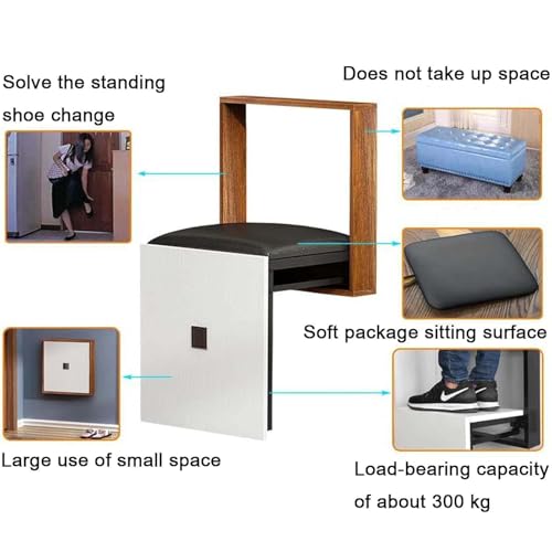 Wall-Mounted Folding Chair, Solid Wood Shoe Stool, Space-Saving, Brown C58895